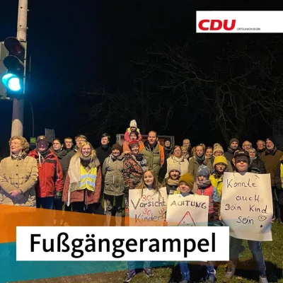 Vor-Ort-Termin der CDU Bork in Hassel: Regelmäßige Rotlichtverstöße durch Autofahrer sorgen für gefährliche Situationen an Fußgängerampel