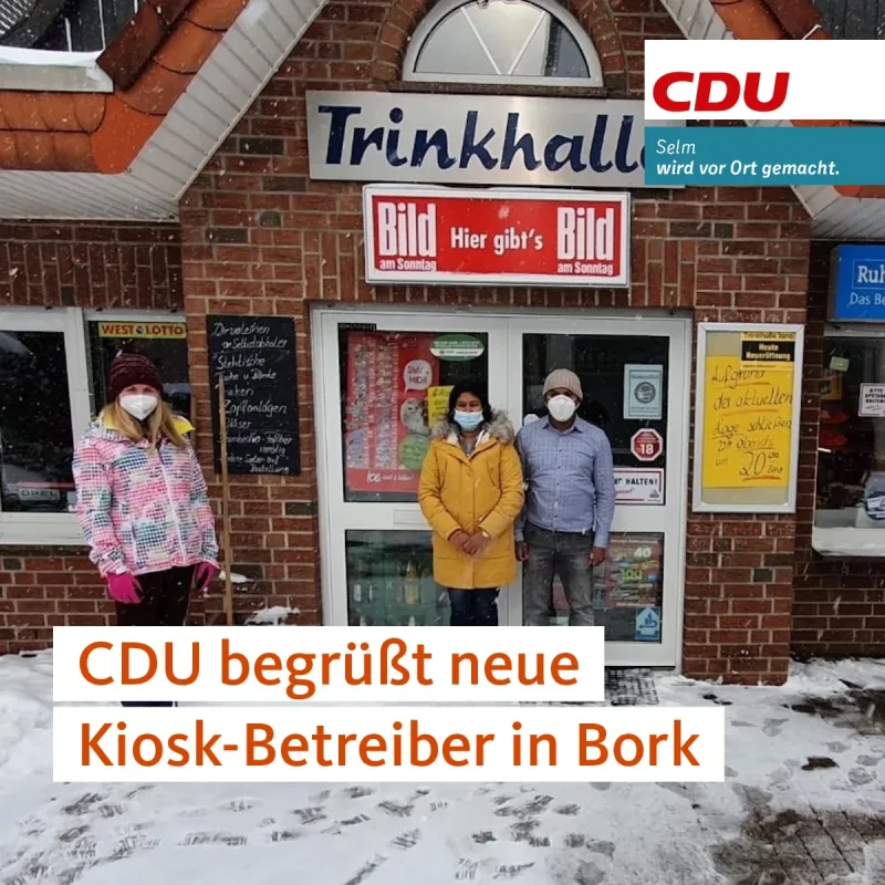 Ratsfrau Annabell Vagedes begrüßt neue Kiosk-Betreiber in Bork